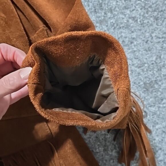 VTG Leather Suede Fringe Jacket Sz44 Montgomery Ward Snap Western Hippie Cowboy - Picture 5 of 13